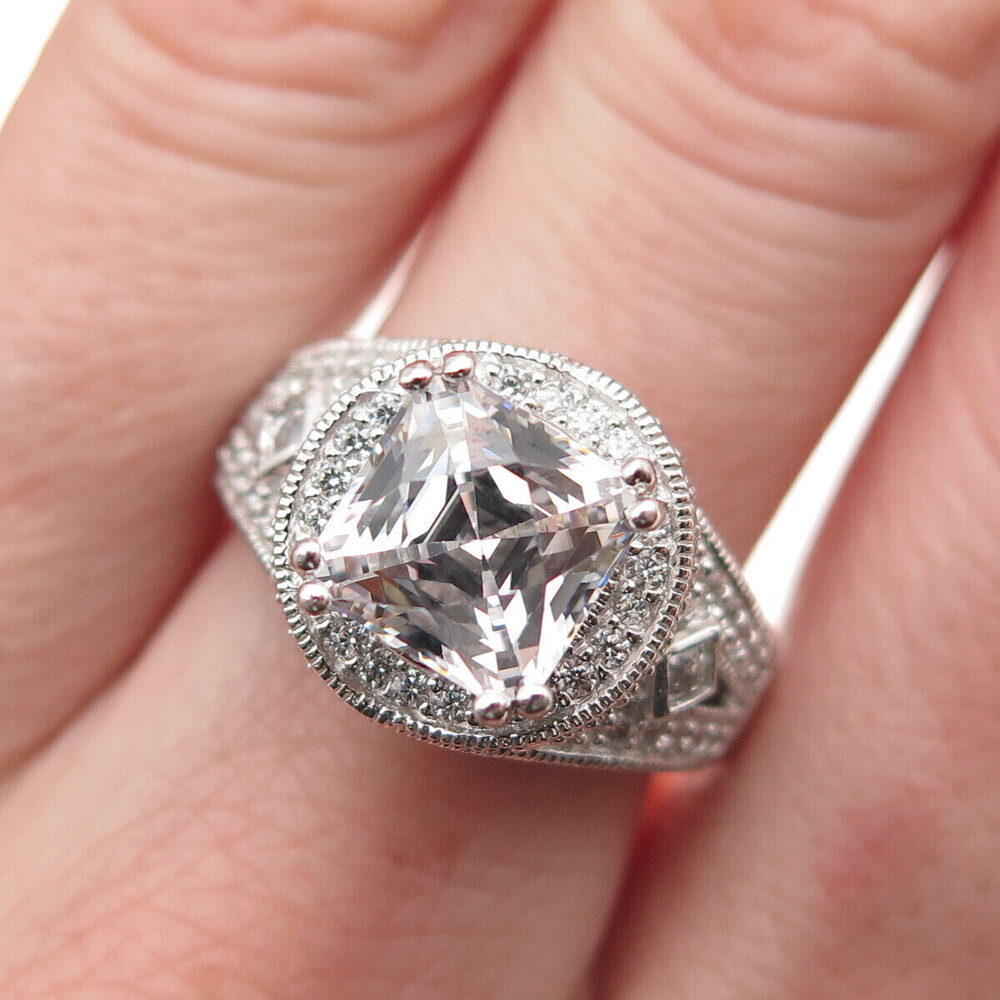 TYCOON 925 Sterling Silver Multi-Cut C Z Engagement Ring Size 7.25